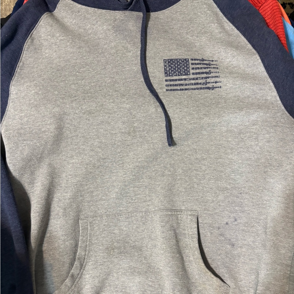 Grey and Navy Raglan Hoodie with Flag Graphic